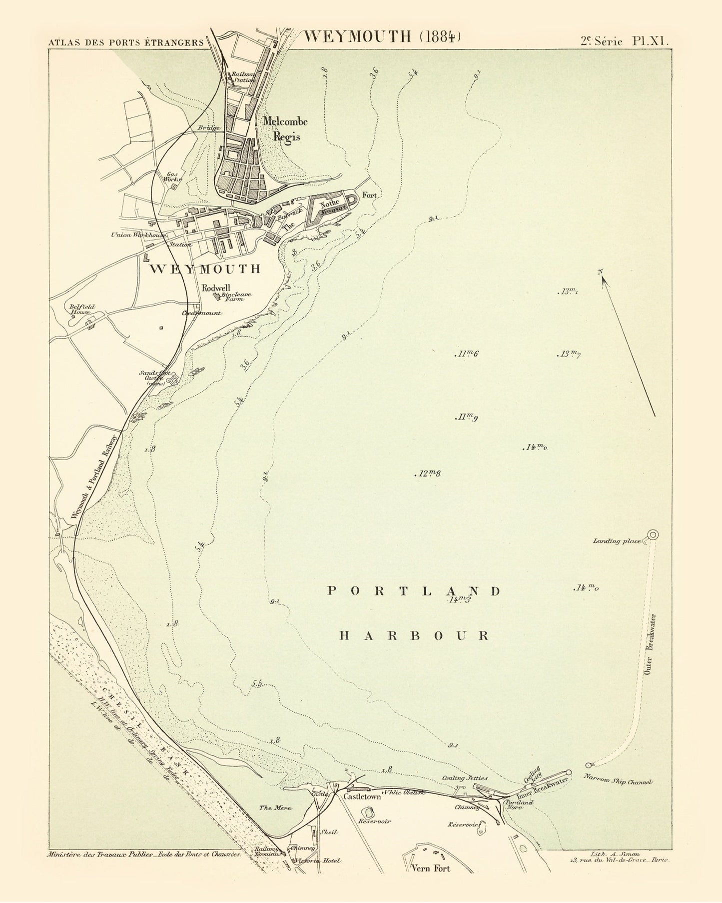 Vintage Map of Weymouth, England, 1884