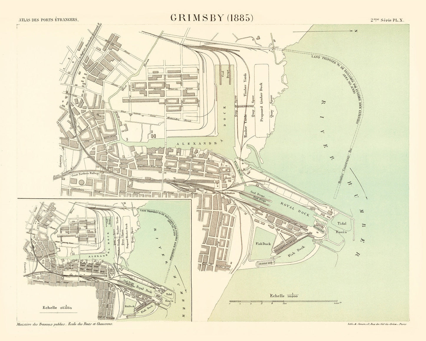 Vintage Map of Grimsby, England, 1885