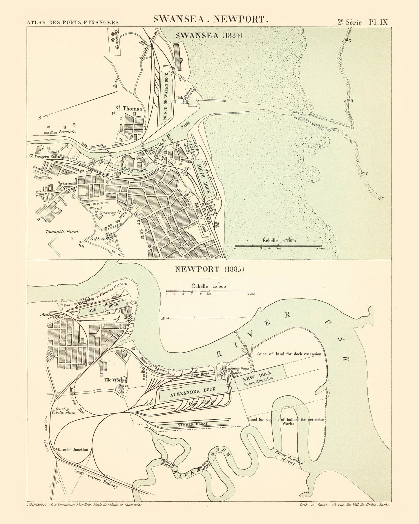 Vintage Map of Swansea, Wales, 1885