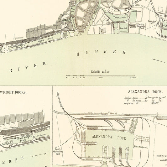 Vintage Map of Hull, England, 1885