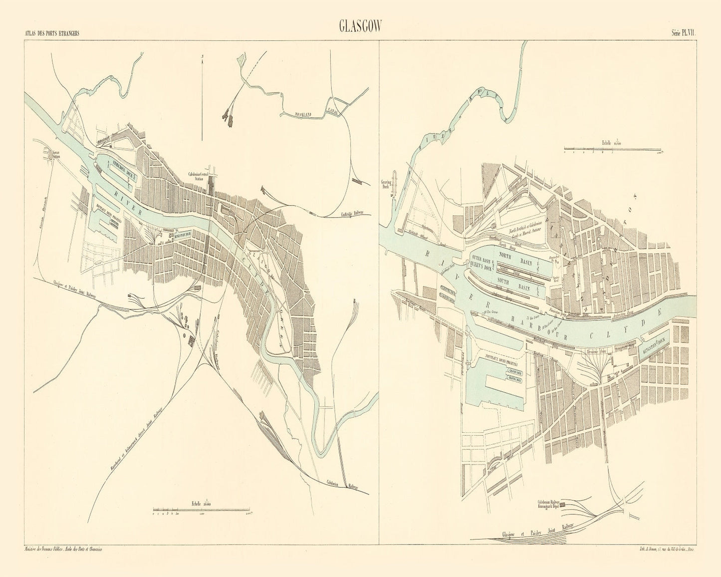Vintage Map of Glasgow, England, 1886