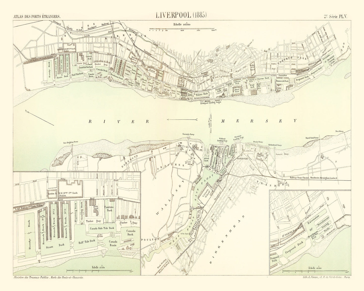 Vintage Map of Liverpool, England, 1885