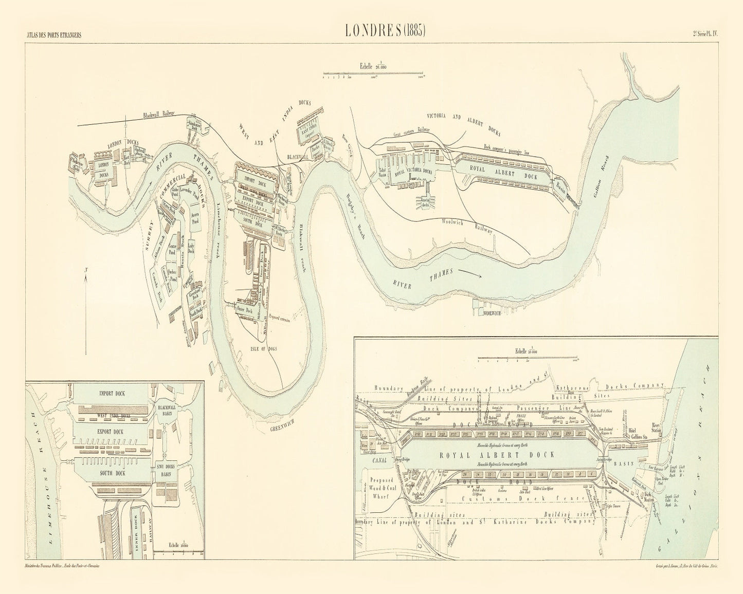 Vintage Map of London, England, 1885