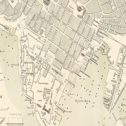 Vintage Map of Copenhagen, Denmark, 1884