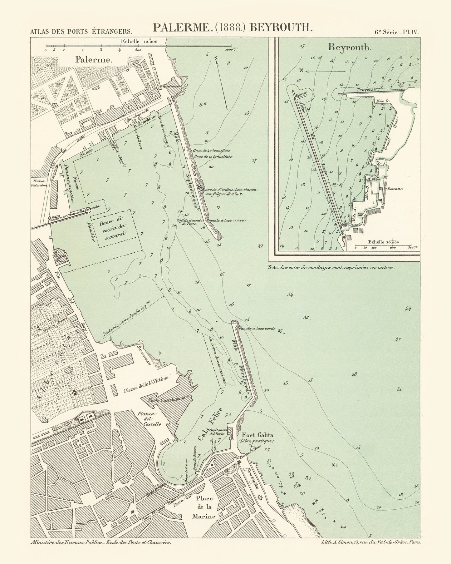 Vintage Map of Palermo, Italy, 1888