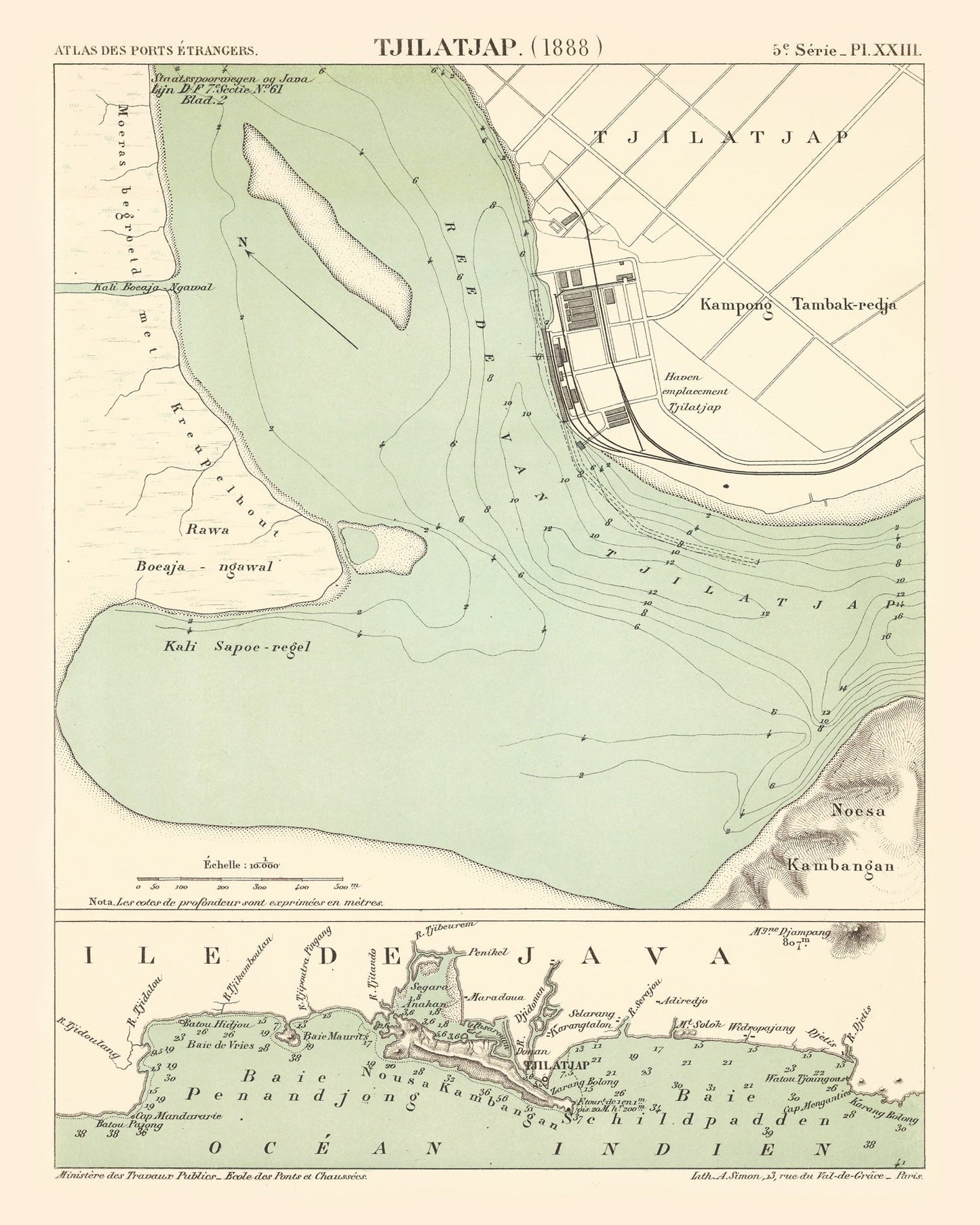 Vintage Map of Cilacap, Indonesia, 1888