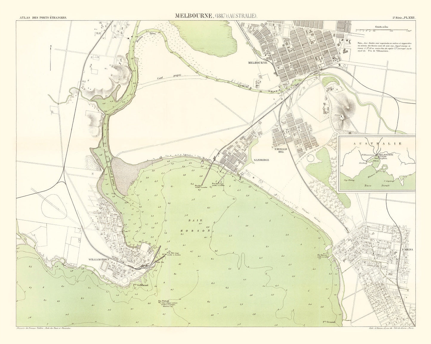 Vintage Map of Melbourne, Australia, 1887