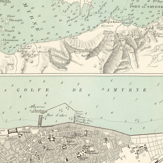 Vintage Map of Izmir, Turkey, 1888