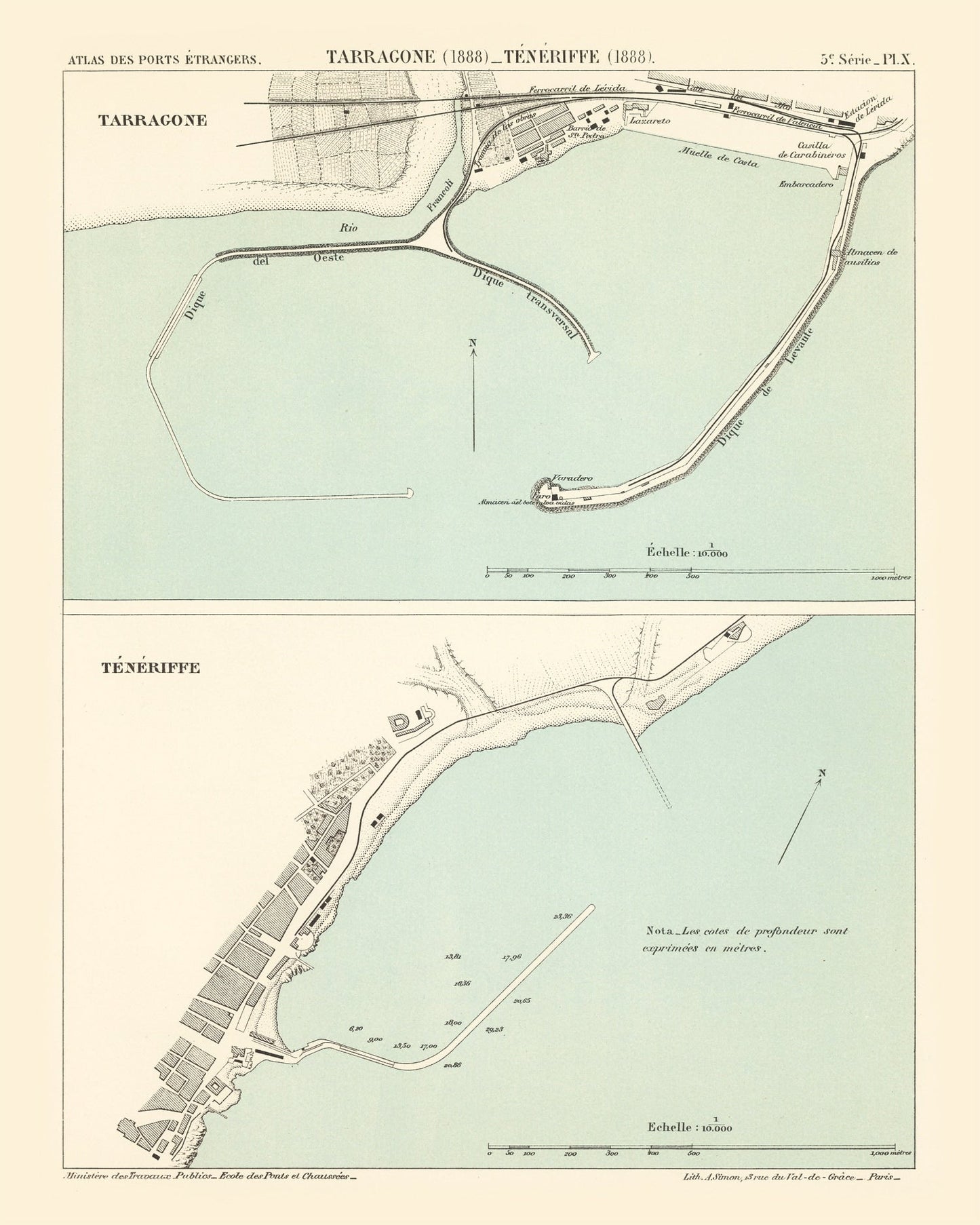 Vintage Map of Tarragona, Spain, 1888