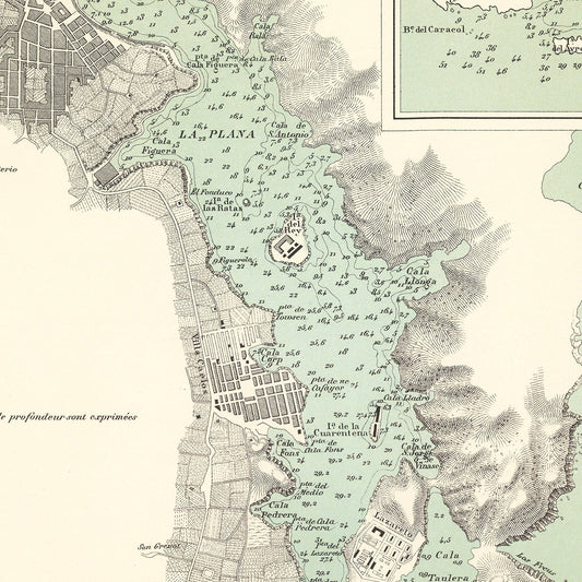 Vintage Map of Mahón, Spain, 1878 Wall Art
