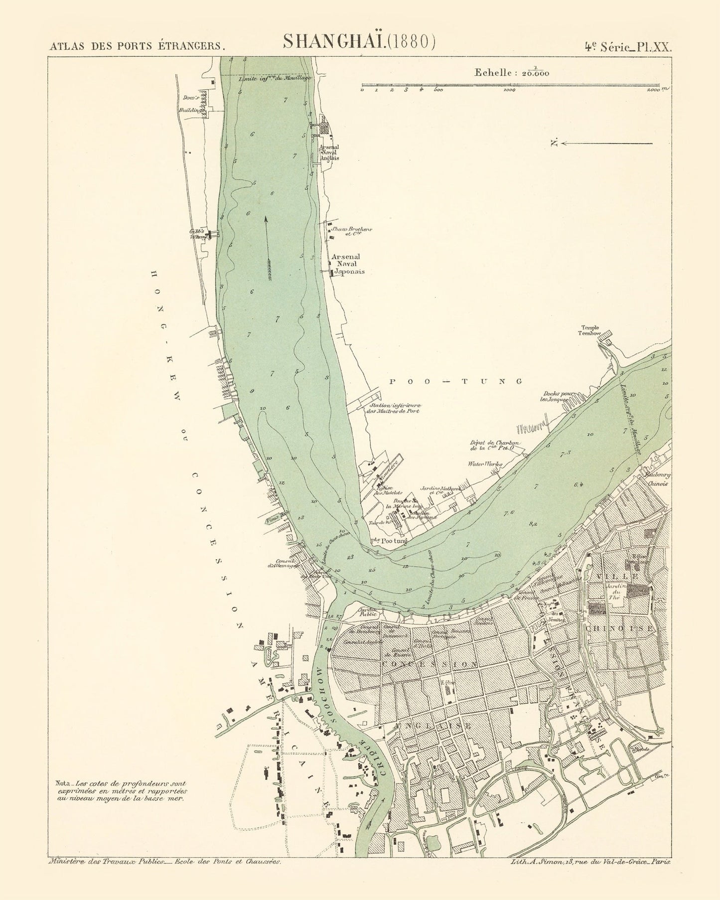 Vintage Map of Shanghai, China, 1880