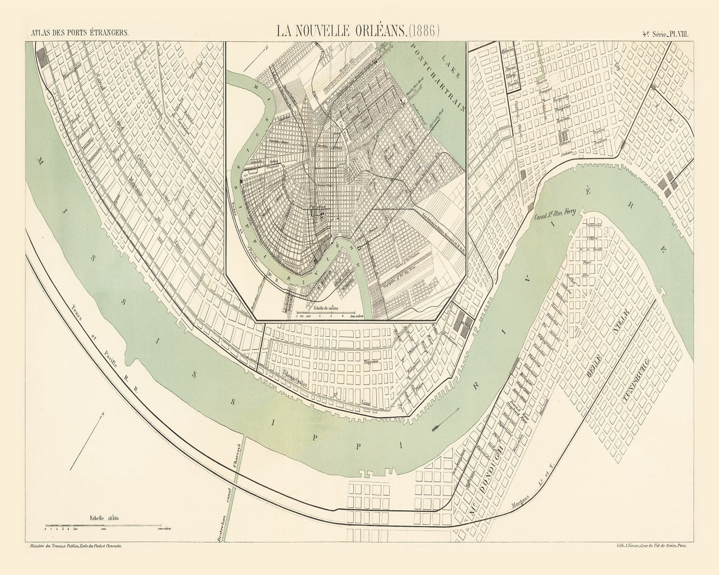 Vintage Map of New Orleans, Louisiana, 1886