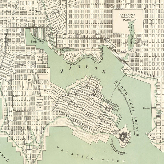 Vintage Map of Baltimore, Maryland, 1886