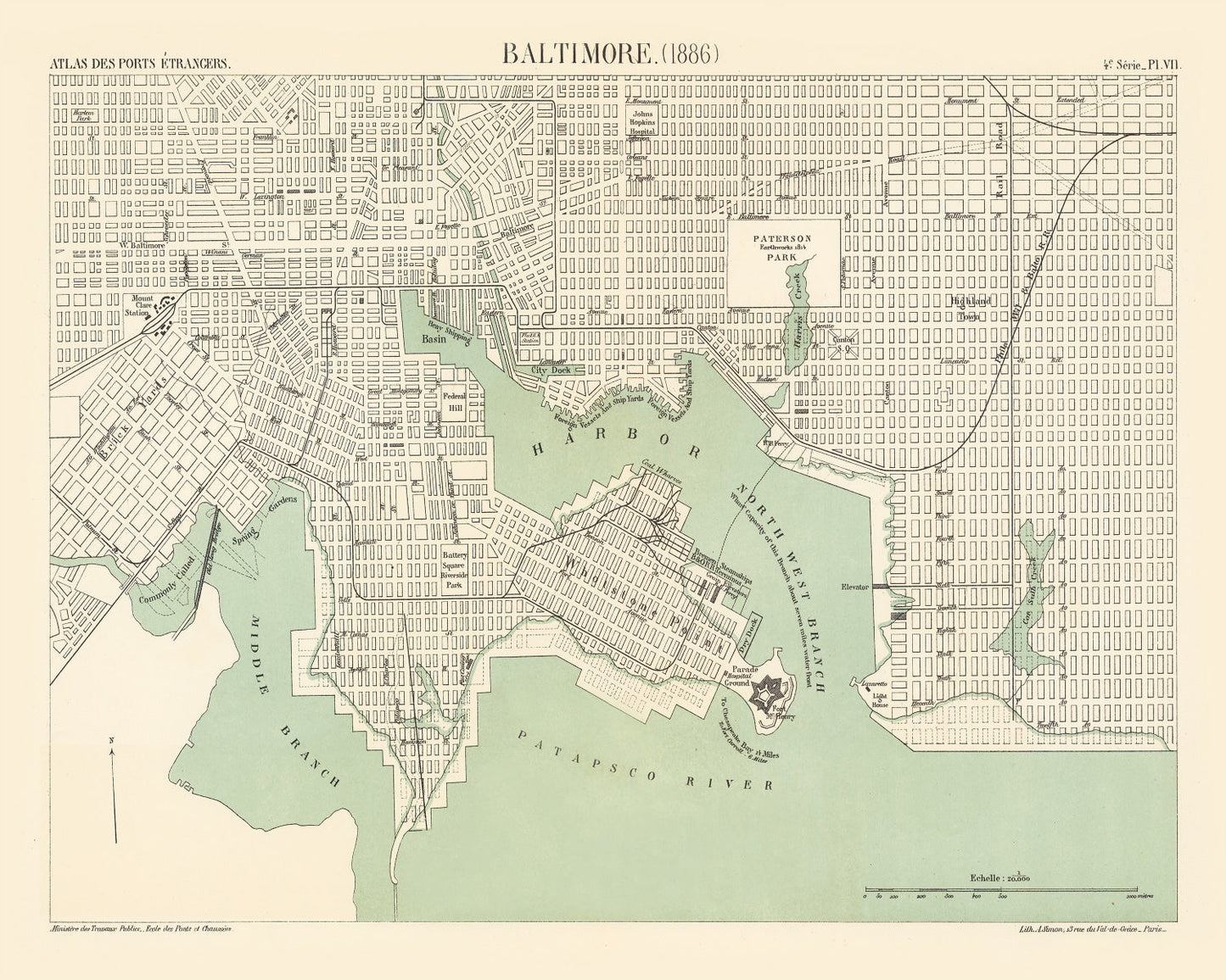 Vintage Map of Baltimore, Maryland, 1886