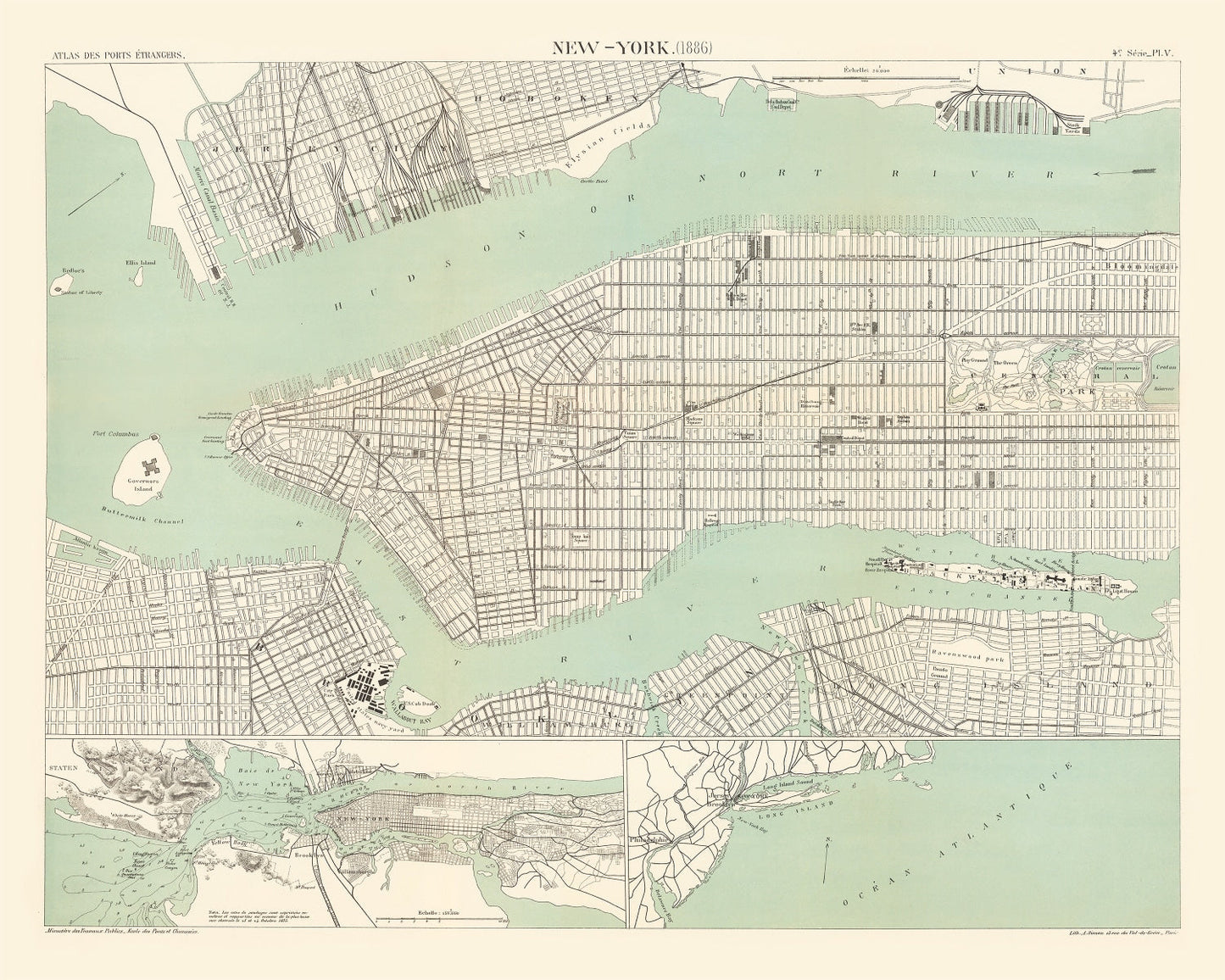 Vintage Map of New York City, New York, 1886