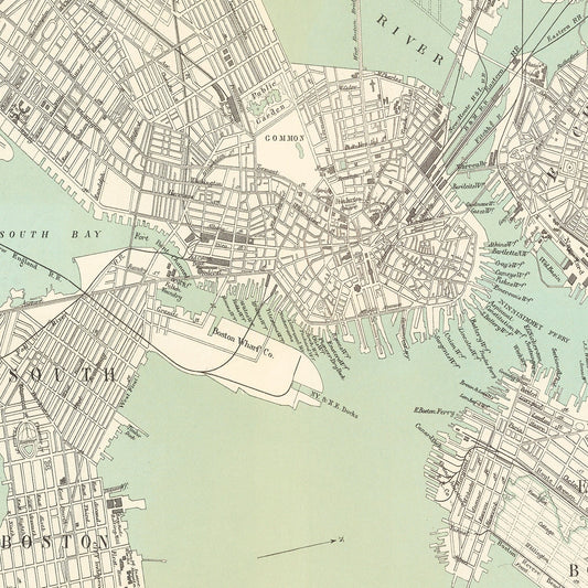 Vintage Map of Boston, Massachusetts 1884