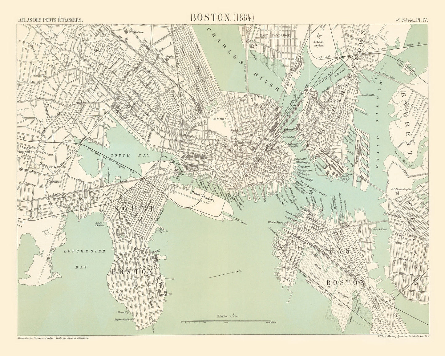 Vintage Map of Boston, Massachusetts 1884