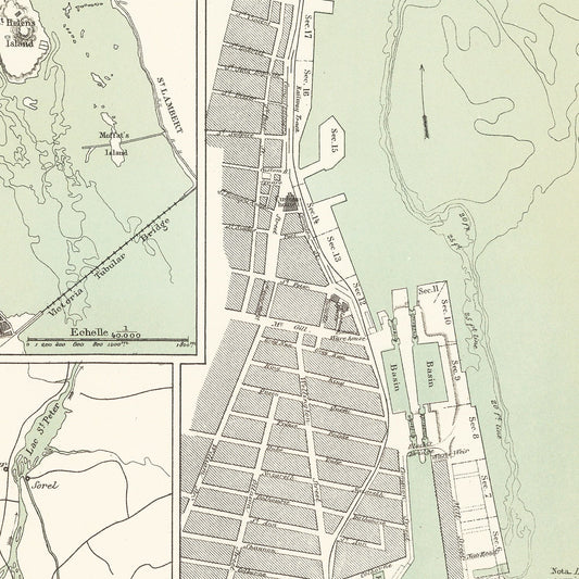 Vintage Map of Montreal, Canada, 1881