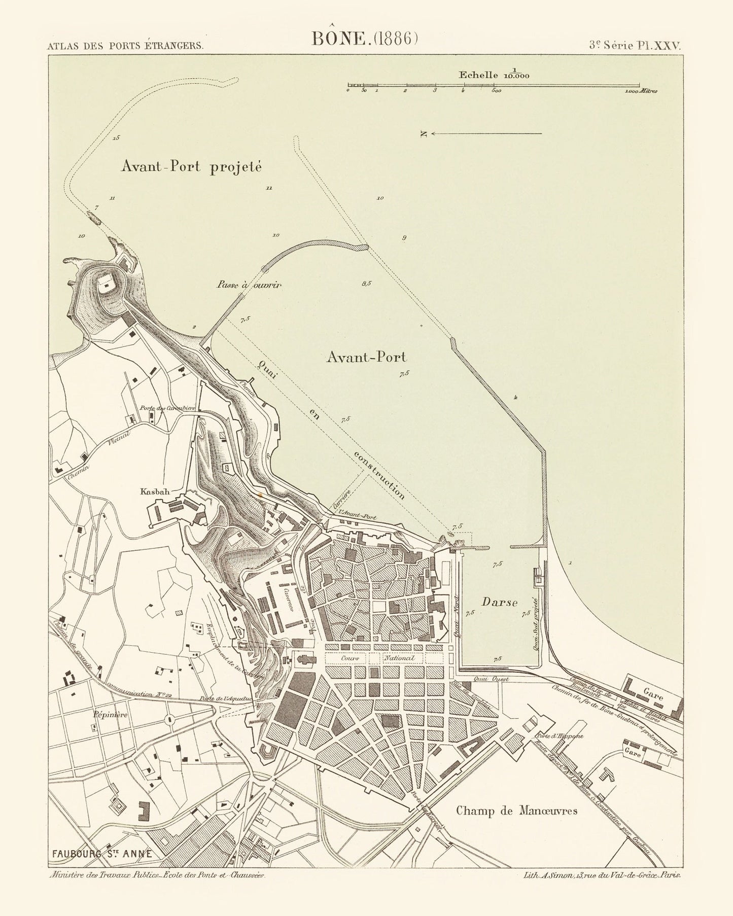 Vintage Map of Annaba, Algeria, 1886