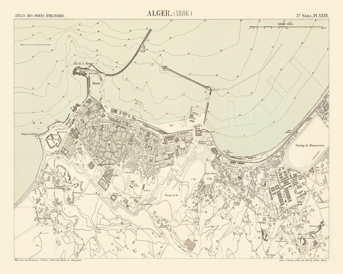 Vintage Map of Algiers, Algeria, 1886