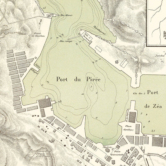 Vintage Map of Piraeus, Greece, 1886