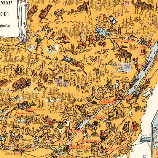 Vintage Map of Quebec, Canada, 1929
