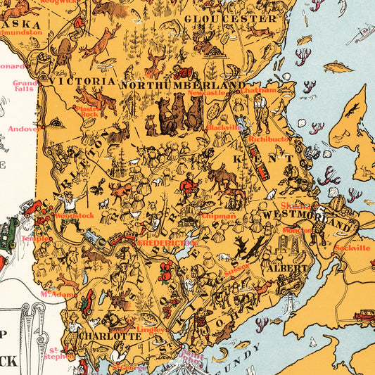 Vintage Map of New Brunswick, Canada, 1929