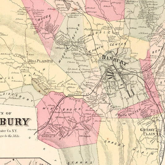 Vintage Map of Mill Plain, Connecticut, 1867