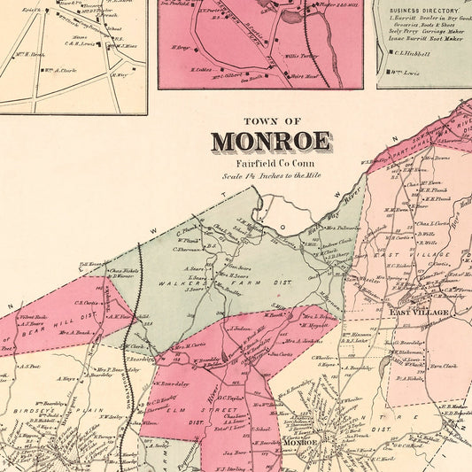 Vintage Map of Monroe, Connecticut, 1867
