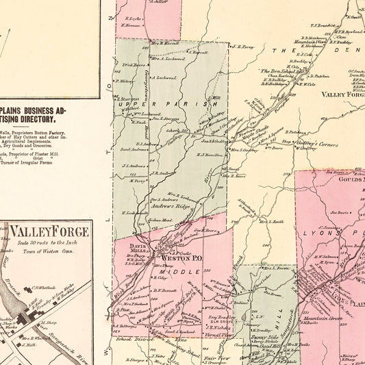 Vintage Map of Lyons Plains, Connecticut, 1867