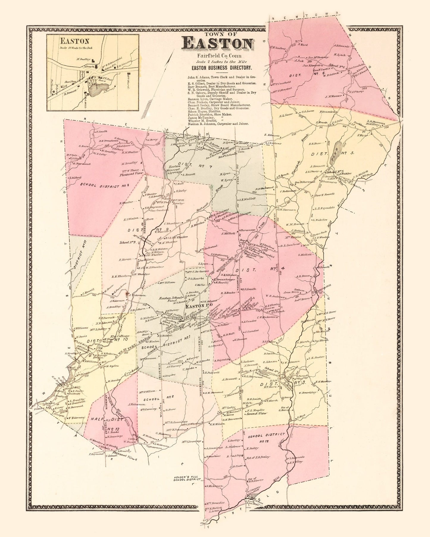 Vintage Map of Easton, Connecticut, 1867