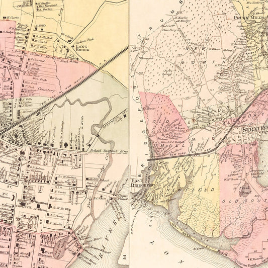 Vintage Map of Stratford, Connecticut, 1867