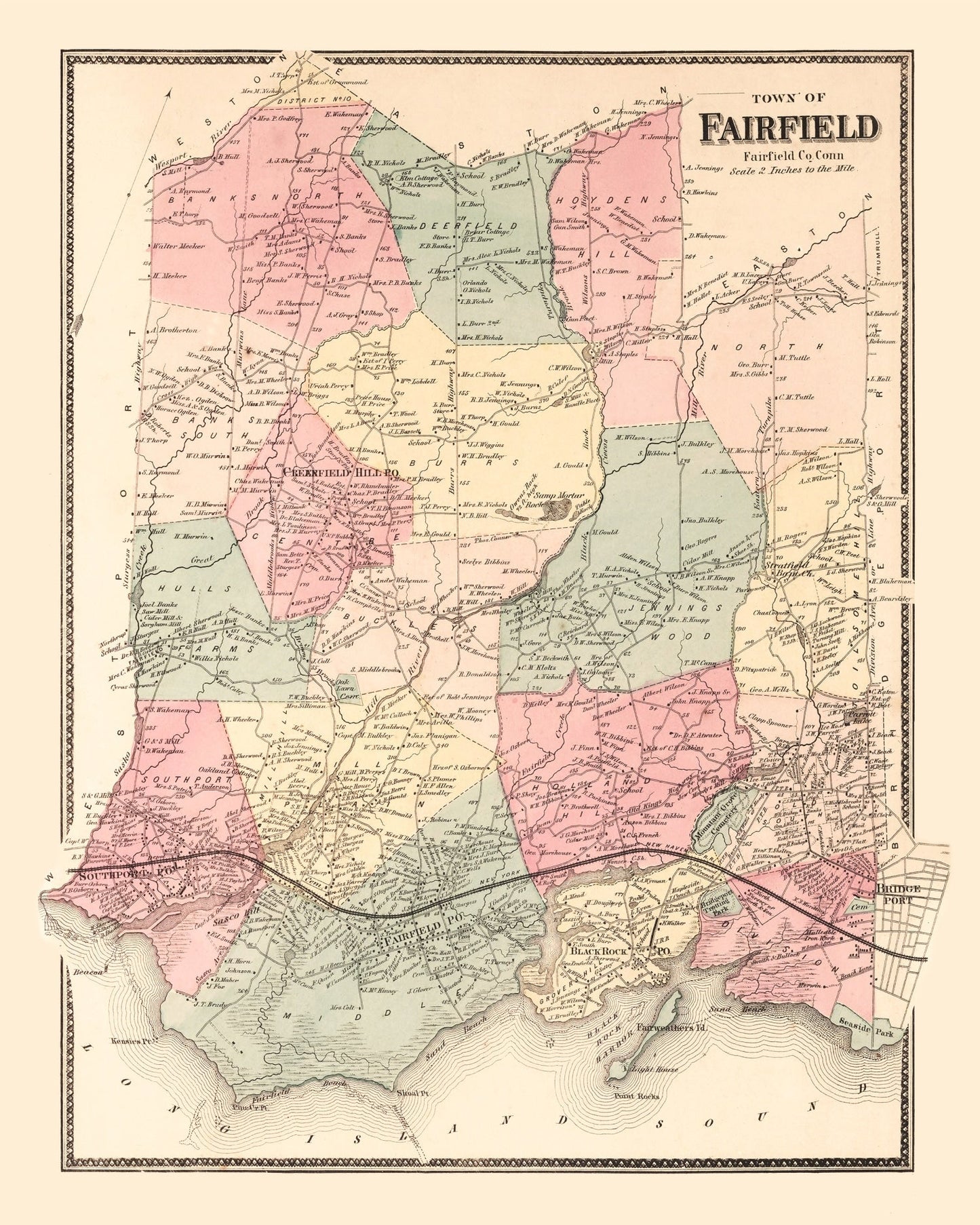 Vintage Map of Fairfield, Connecticut, 1867