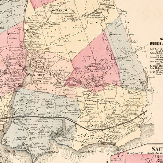 Vintage Map of Saugatuck, Connecticut, 1867