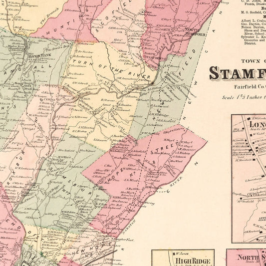 Vintage Map of Long Ridge, Connecticut 1867