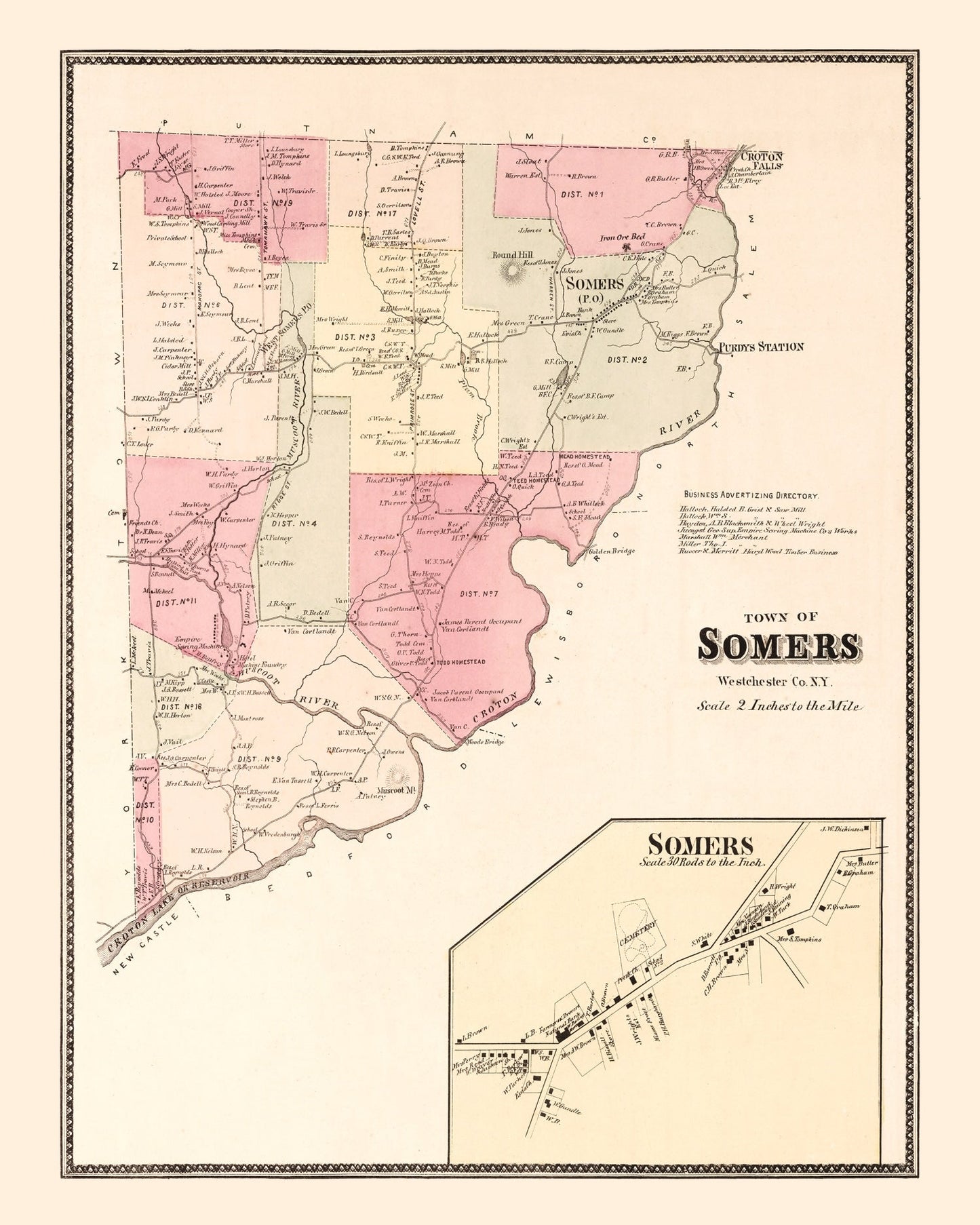 Vintage Map of Somers, New York, 1867