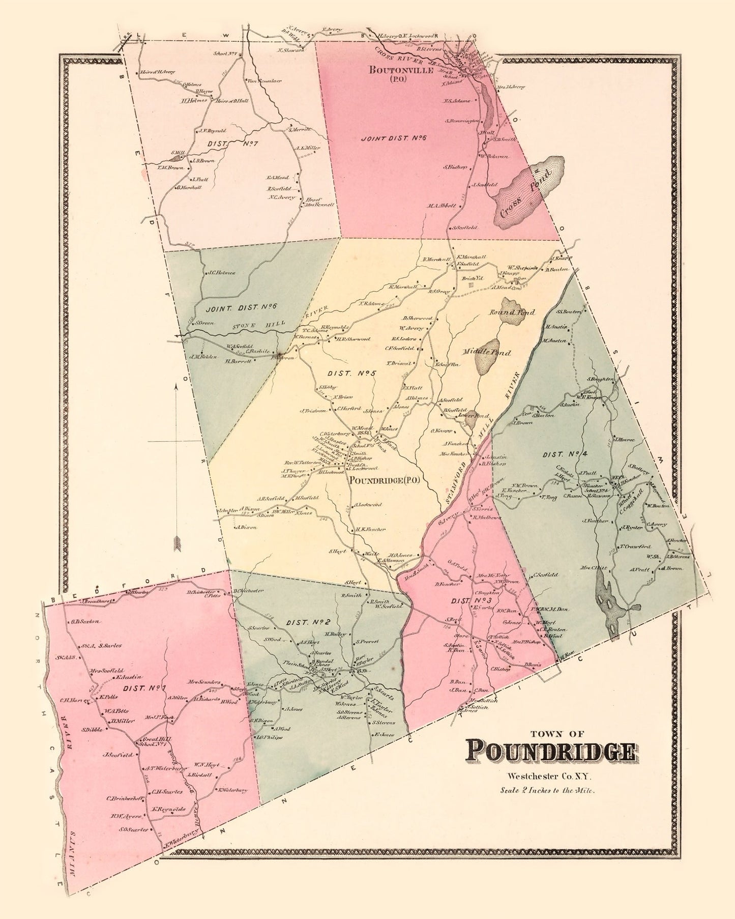 Vintage Map of Pound Ridge, New York, 1867