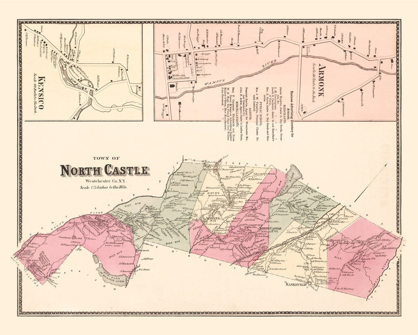 Vintage Map of North Castle, New York, 1867