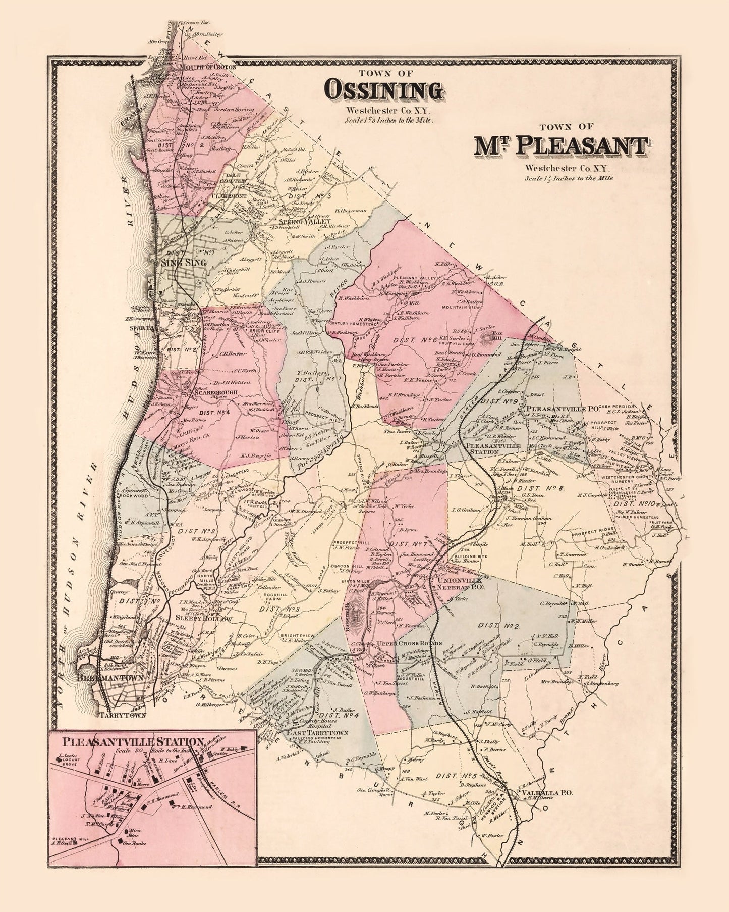 Vintage Map of Pleasantville Station, New York, 1867