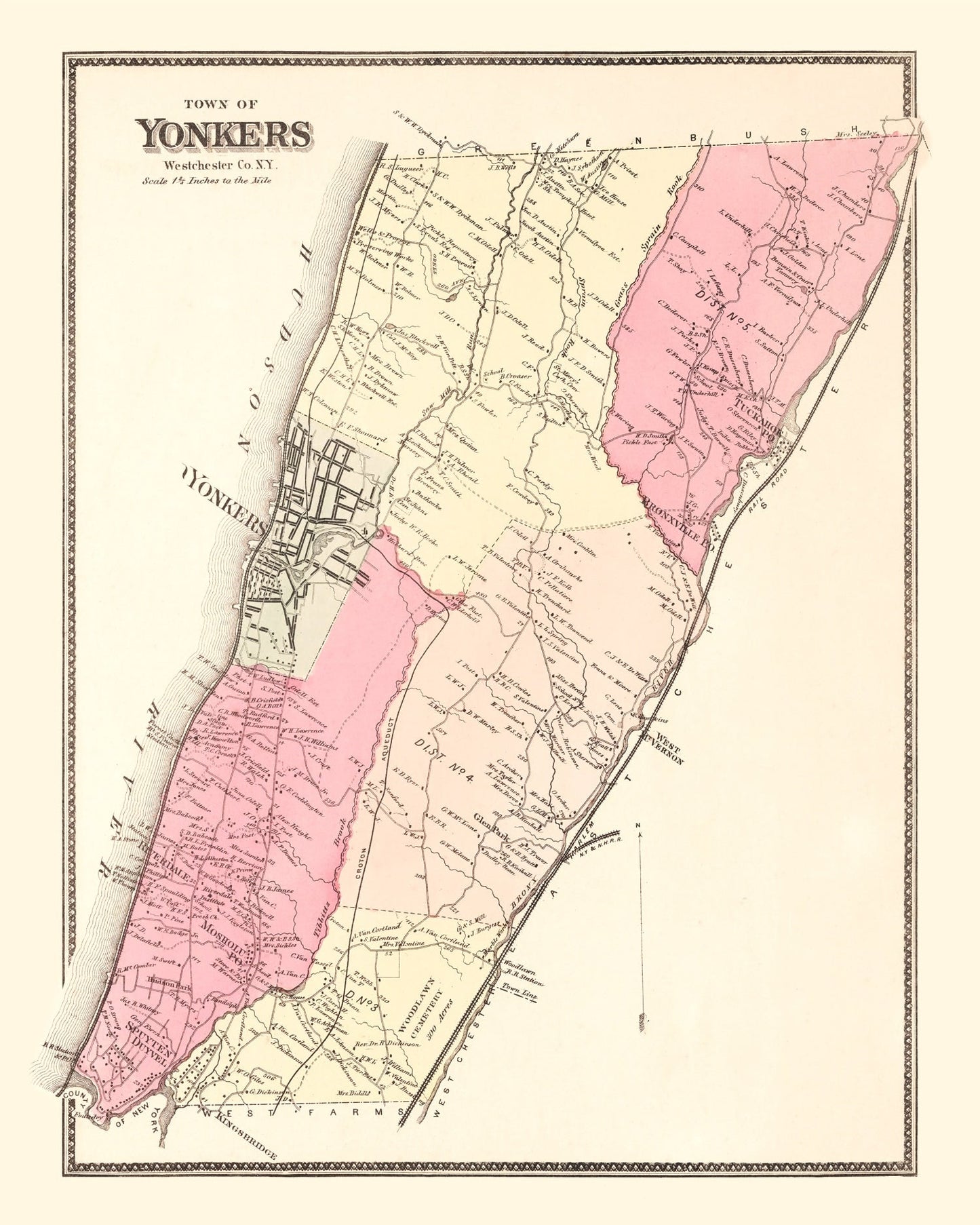 Vintage Map of Yonkers, New York, 1867