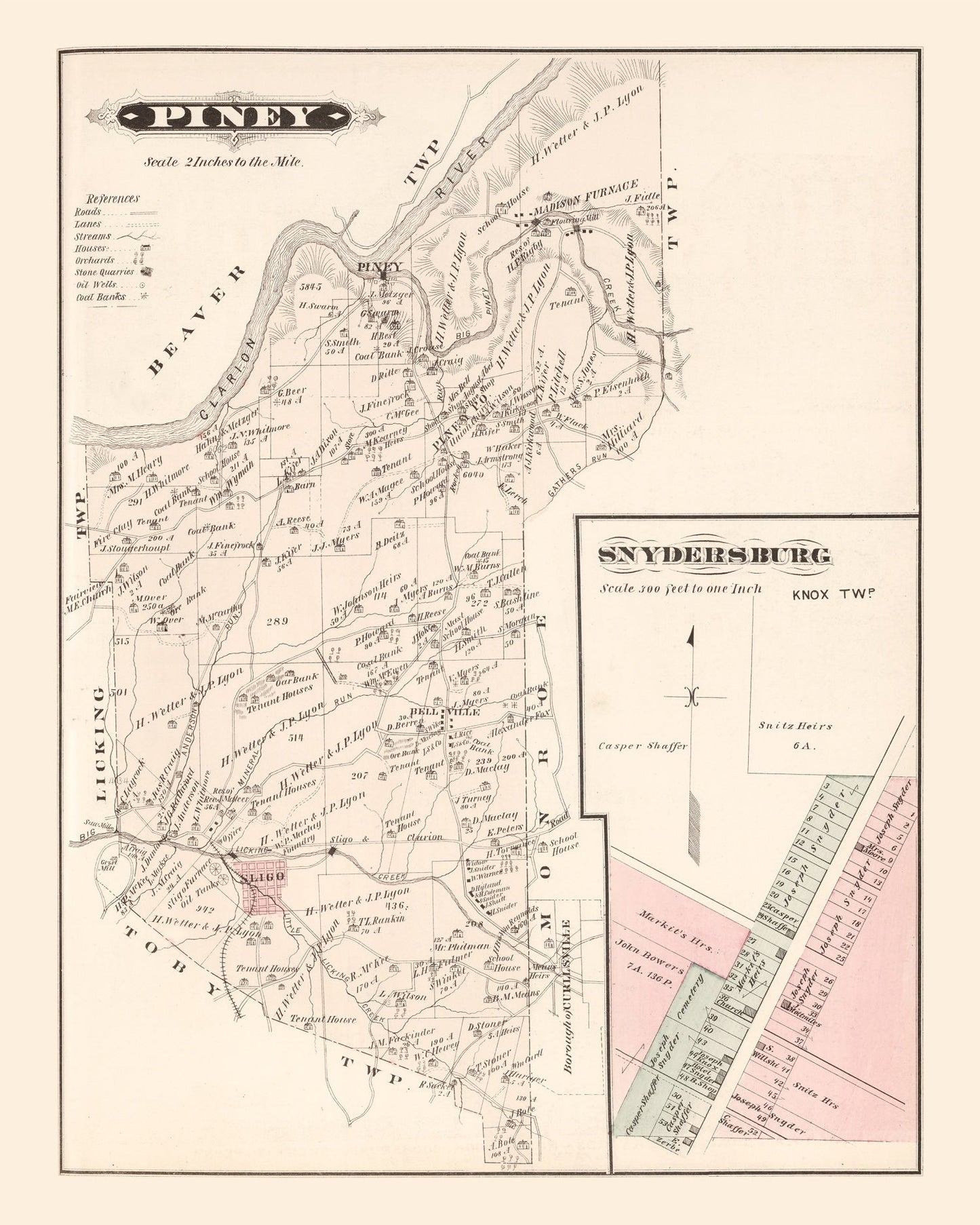 Vintage Map of Snydersburg, Pennsylvania, 1877
