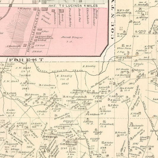 Vintage Map of Jamestown, Mercer County, Pennsylvania, 1877