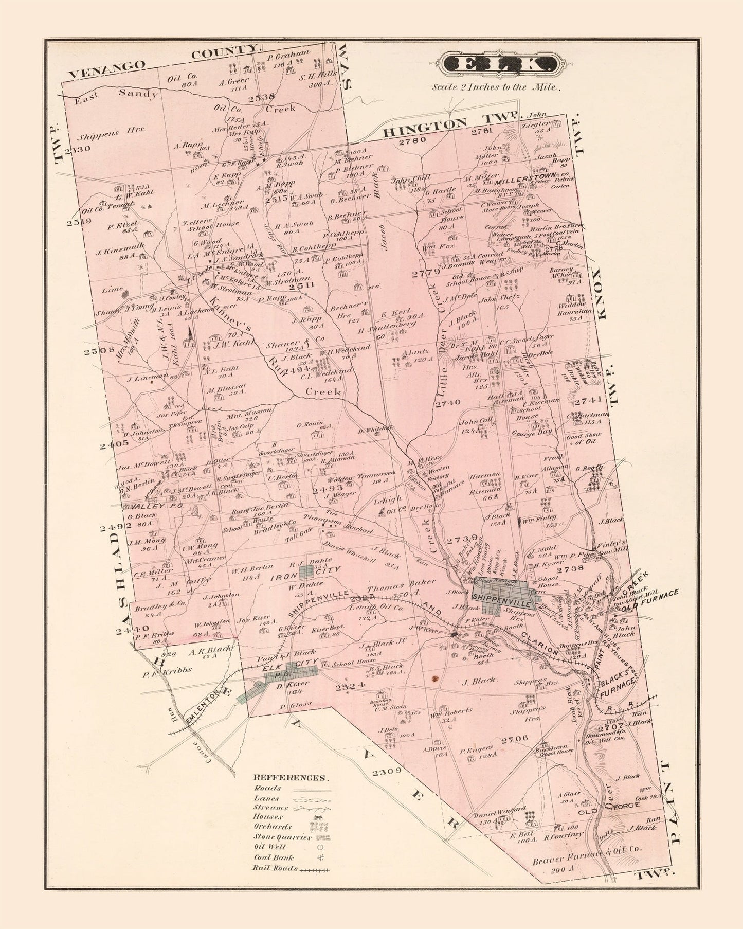 Vintage Map of Elk County, Pennsylvania, 1877