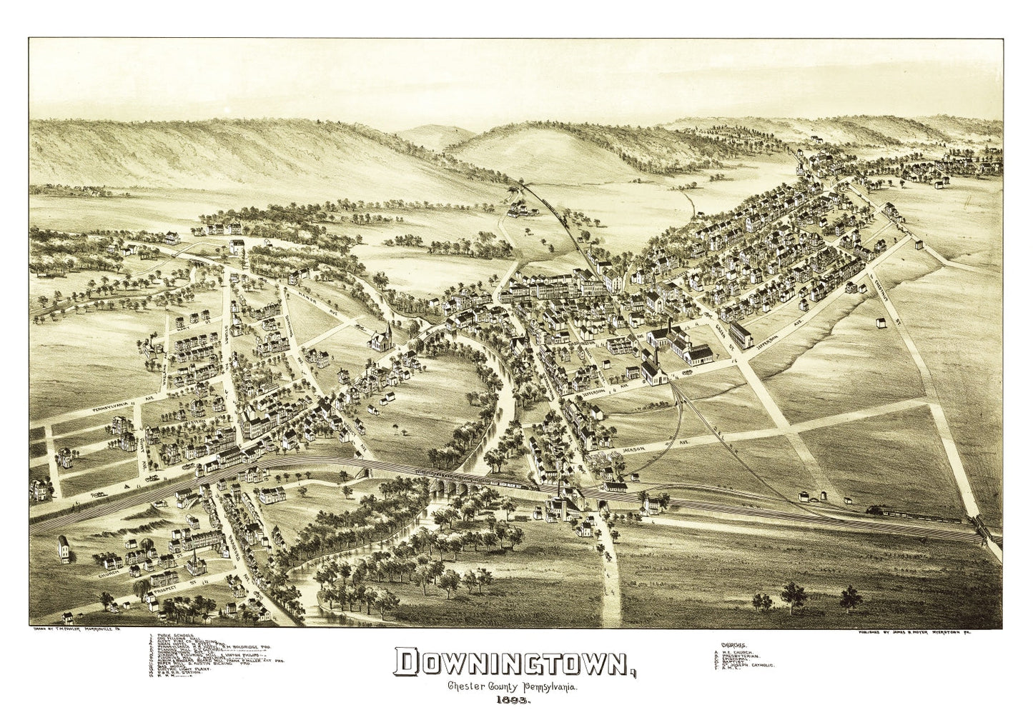 Vintage Map of Downingtown, Pennsylvania, 1893