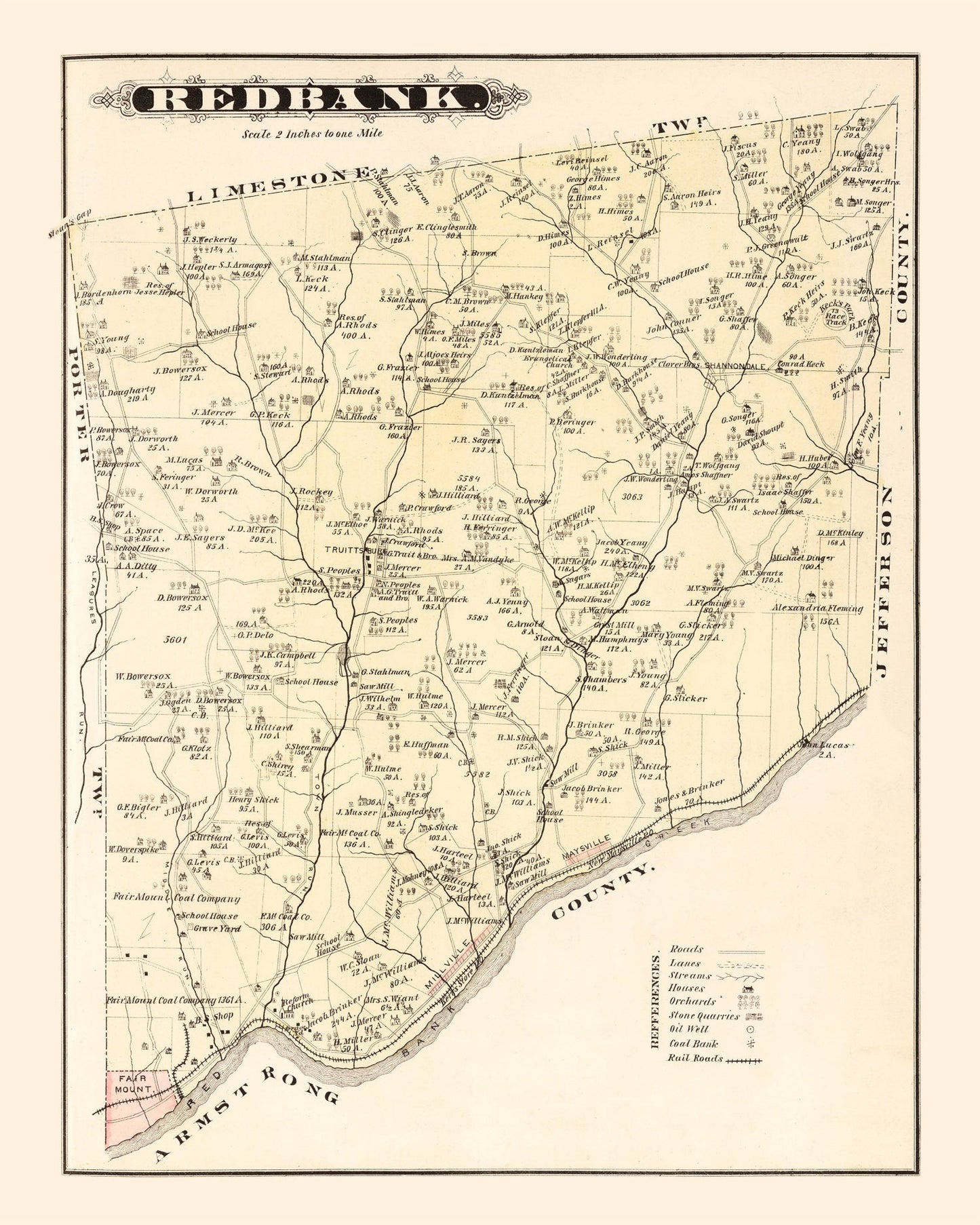 Vintage Map of Redbank, Pennsylvania, 1877