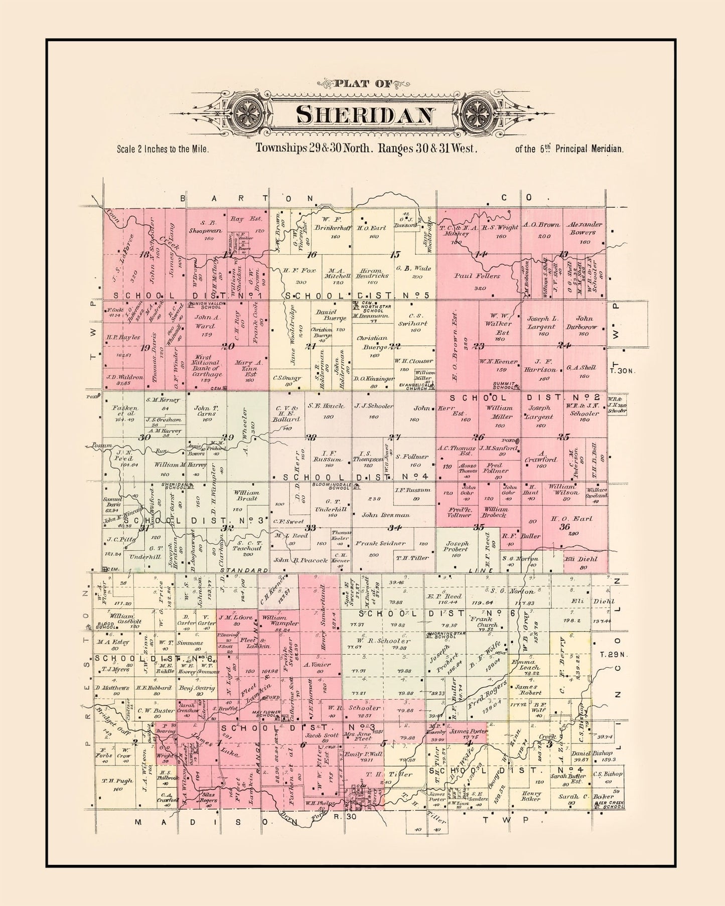 Vintage Map of Sheridan Township, Jasper County, Missouri, 1895