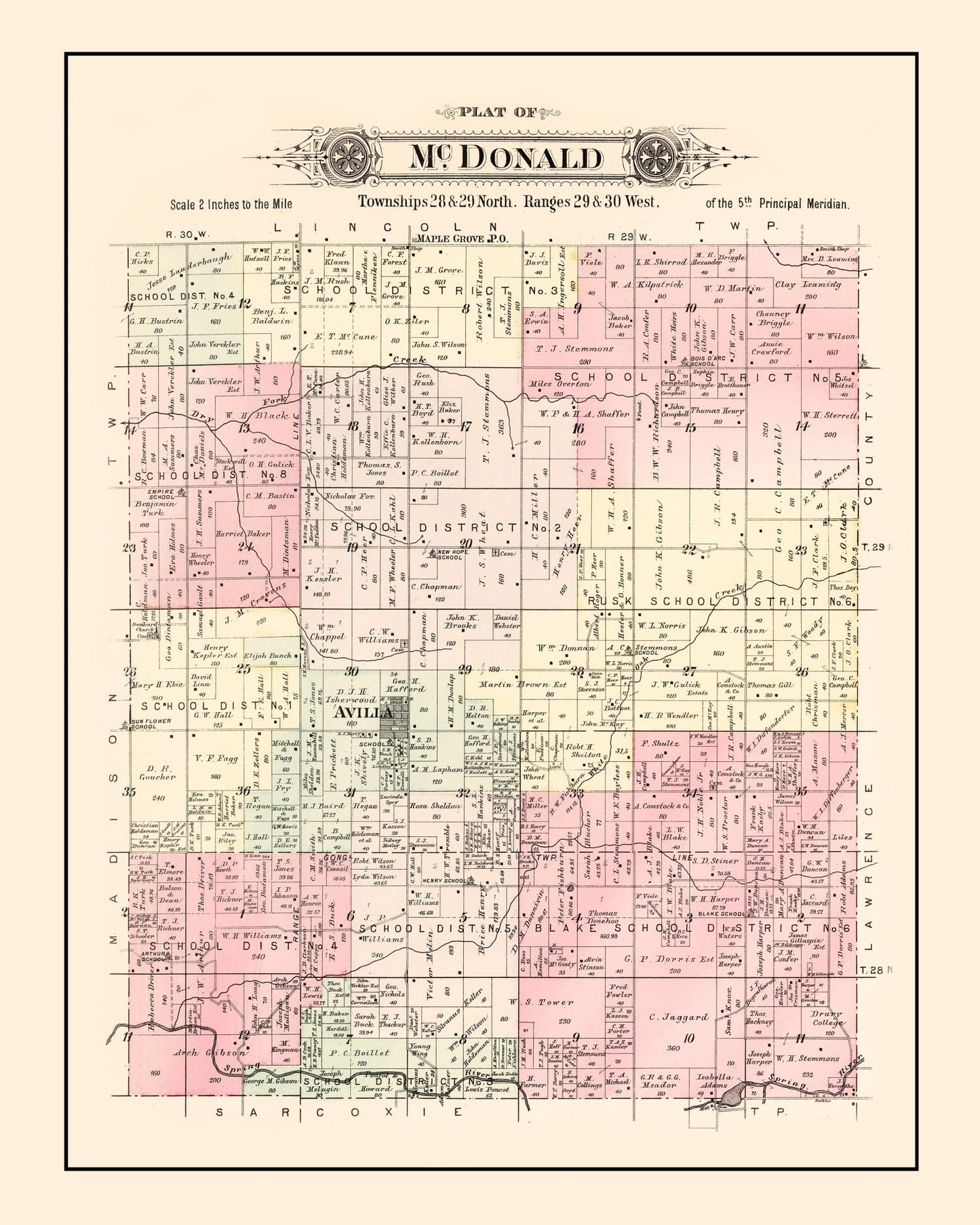 Vintage Map of McDonald Township, Jasper County, Missouri, 1895