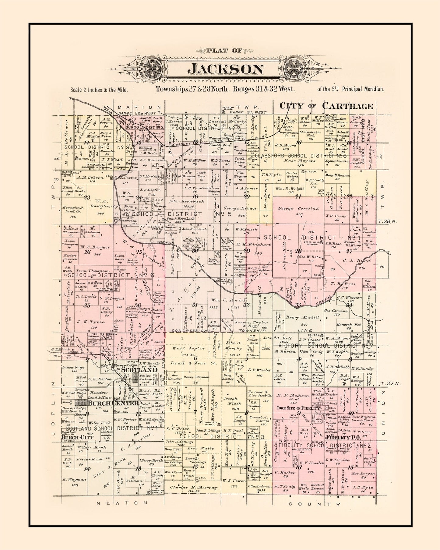 Vintage Map of Jackson Township, Jasper County, Missouri, 1895