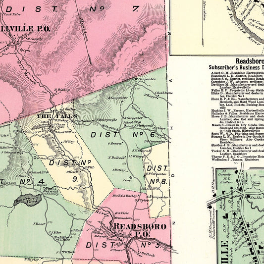 Vintage Map of Readsboro, Bennington County, Vermont, 1869