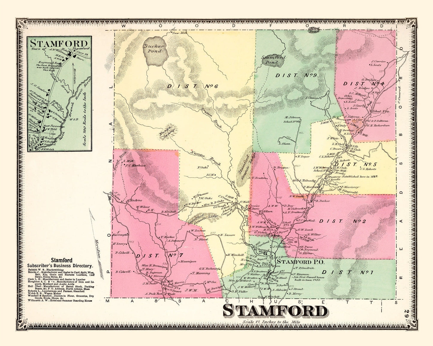 Vintage Map of Stamford Township, Vermont, 1869